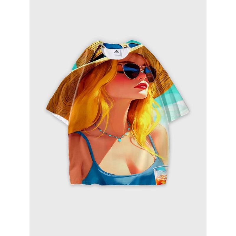 T-Shirt Round Neck, Loose Short Sleeve Pattern Graphic Tee, Unisex Summer Casual Top V2628