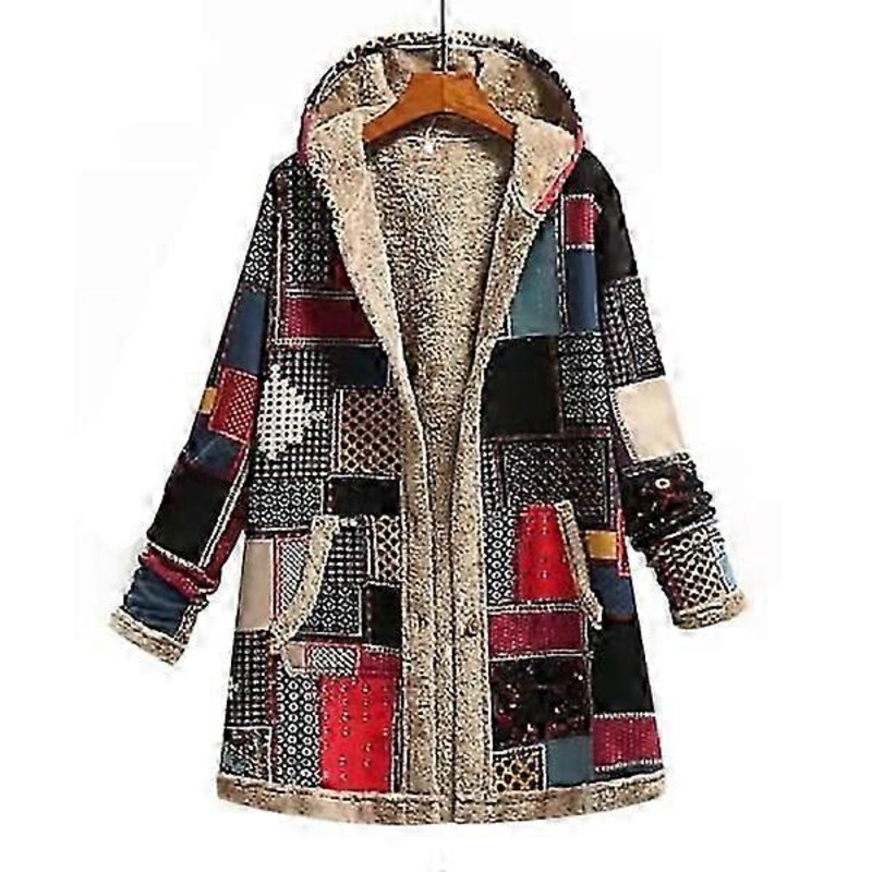 Winter Retro Women's Jacket With Warm Print Thickened Hood