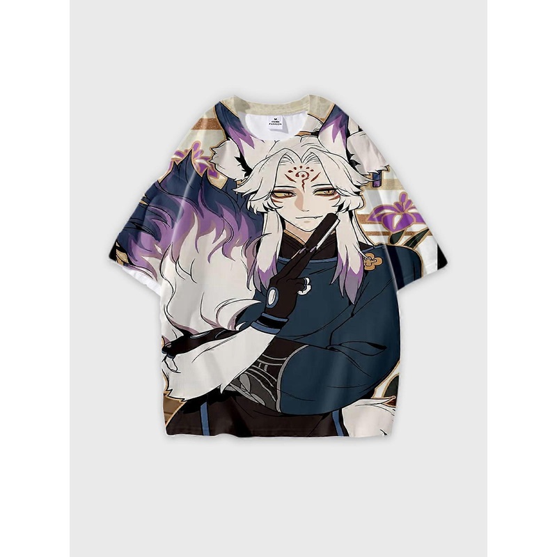 T-Shirt Round Neck, Loose Short Sleeve Onmyoji Graphic Tee, Unisex Summer Casual Top V3895