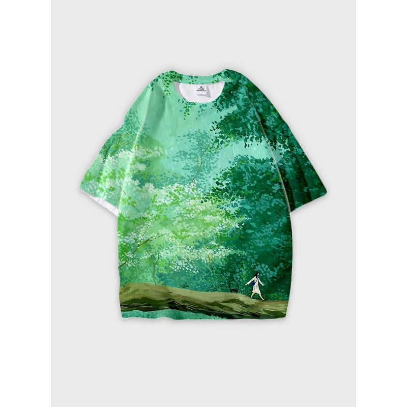 T-Shirt Round Neck, Loose Short Sleeve Pattern Graphic Tee, Unisex Summer Casual Top V2838