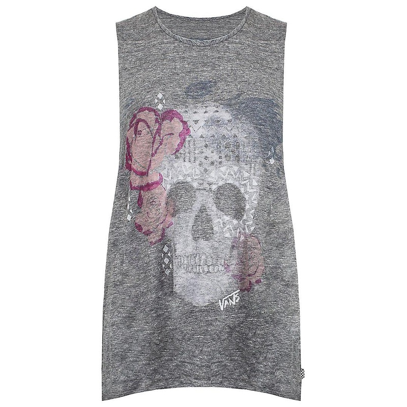 Vans Off The Wall Round Neck Grey Sleeveless Graphic Womens Sketchy Skull Top