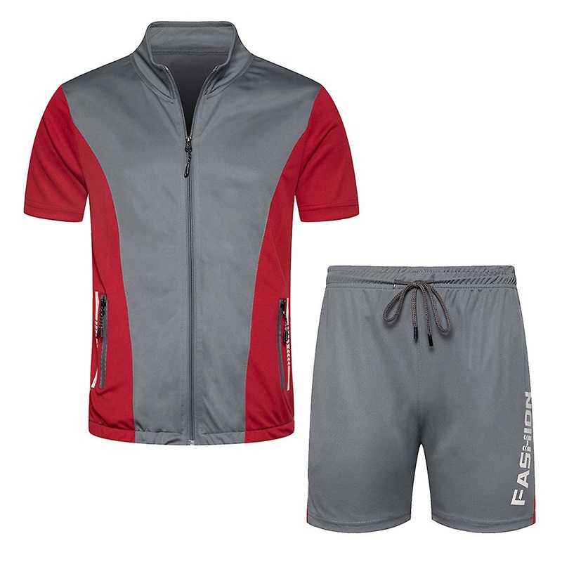 Cloudstyle Men's 2 Piece Stand Collar Colorblock Short Sports Suit Set