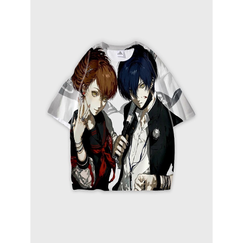 T-Shirt Round Neck, Loose Short Sleeve PERSONA Graphic Tee, Unisex Summer Casual Top V351