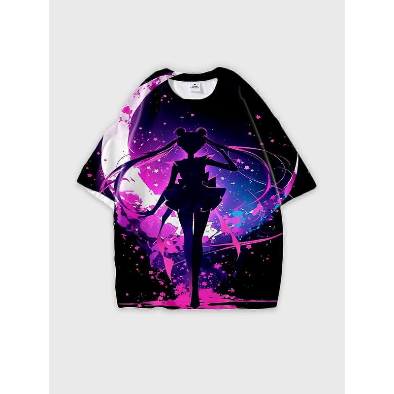 T-shirt round neck Role Pattern loose short sleeve D3055
