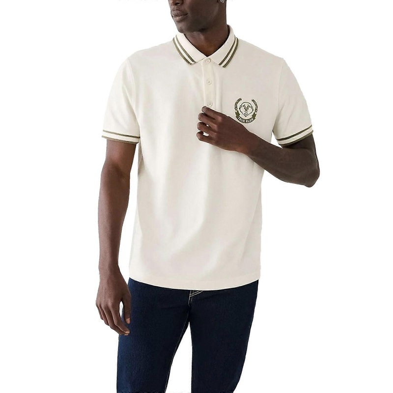 True Religion Mens Polo Shirt Relaxed Fit Laurel Buddah Face Pique Collar Tee
