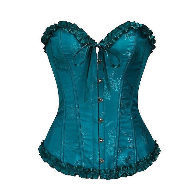 Women's Lace Up Corset  Vintage Floral Print Black Corset Blue M