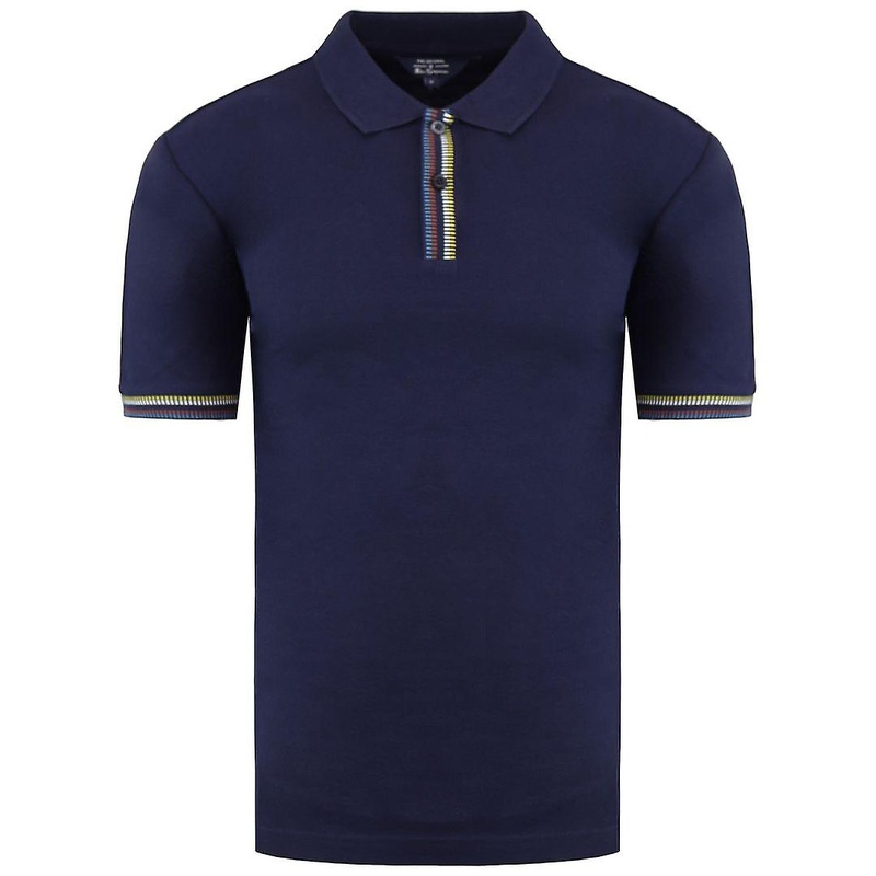 Ben Sherman Short Sleeve Collar Navy Placket Interest Men Polo Shirt 0074693 035