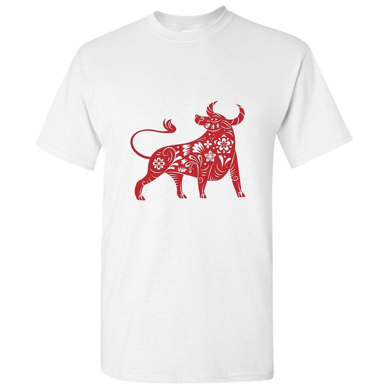 Chinese Zodiac Shengxiao New Year Of The Ox Bull Cow White Men T Shirt Tee Top
