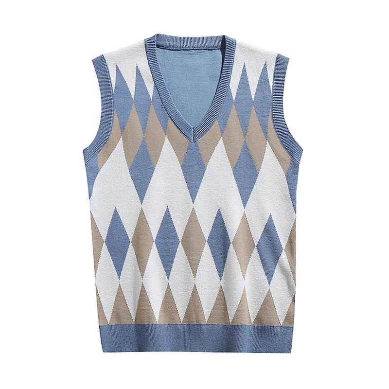 Men's Argyle Knitted Jumper Vest Sweater Sleeveless Work Vest VNeck Winter Knitted Vest Sweater Tops Golf Vest Business Vest 3XL Blue