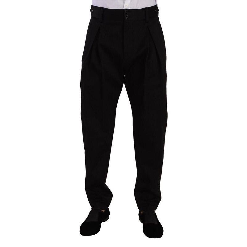 Black Cotton High Waist Men Trouser Dress Pants