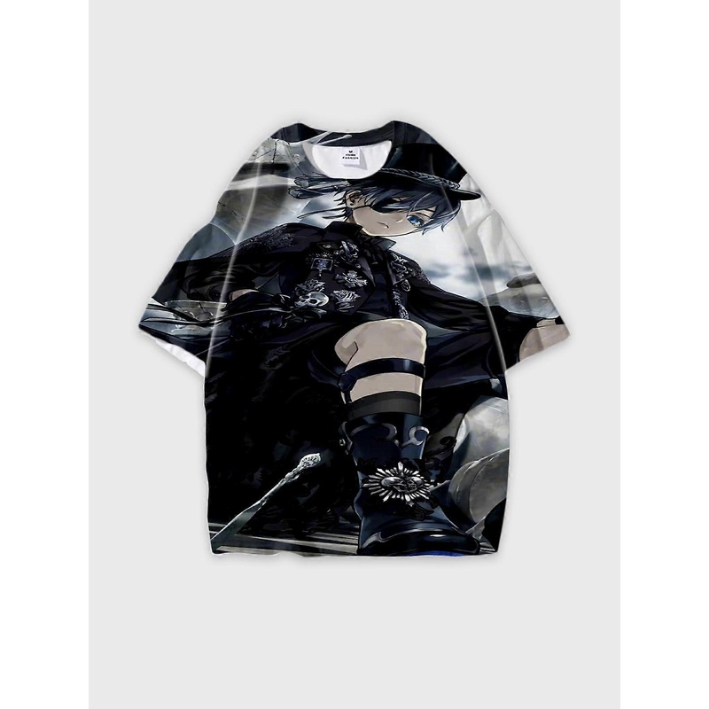 T-Shirt Round Neck, Loose Short Sleeve Black Butler Ciel Phantomhive Graphic Tee, Unisex Summer Casual Top U2772