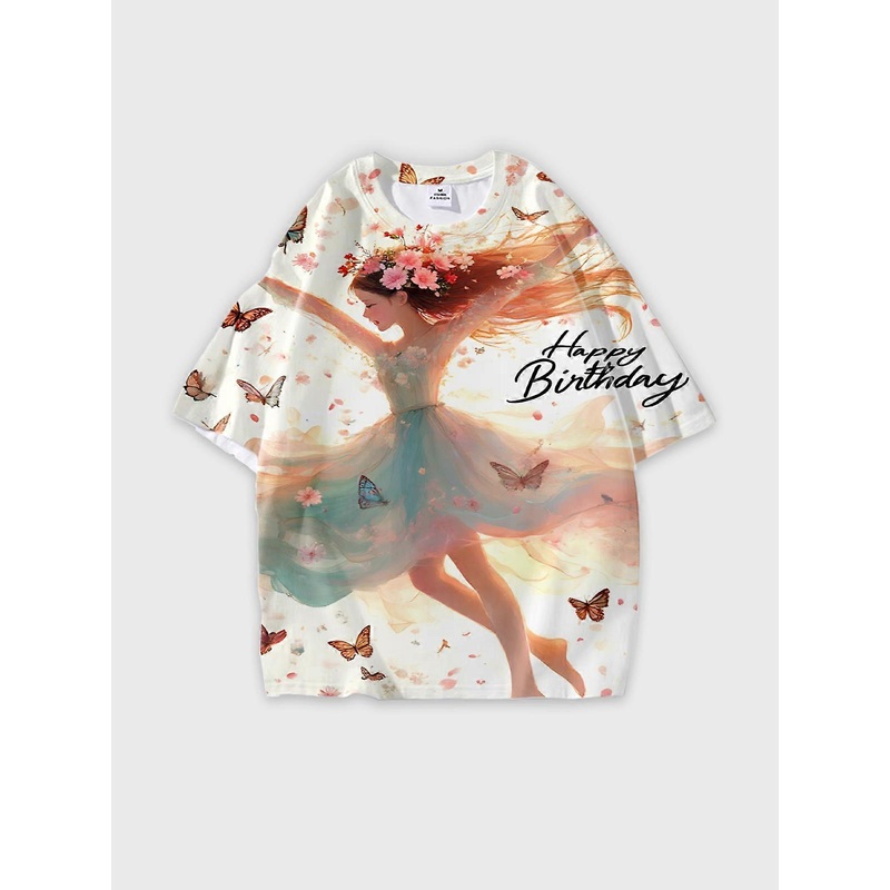 T-Shirt Round Neck, Loose Short Sleeve Pattern Graphic Tee, Unisex Summer Casual Top V2590