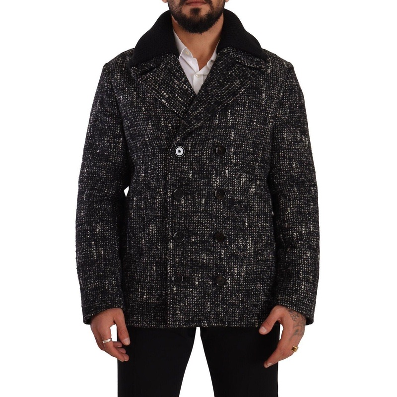 Black Wool Double Breasted Coat Men Jacket