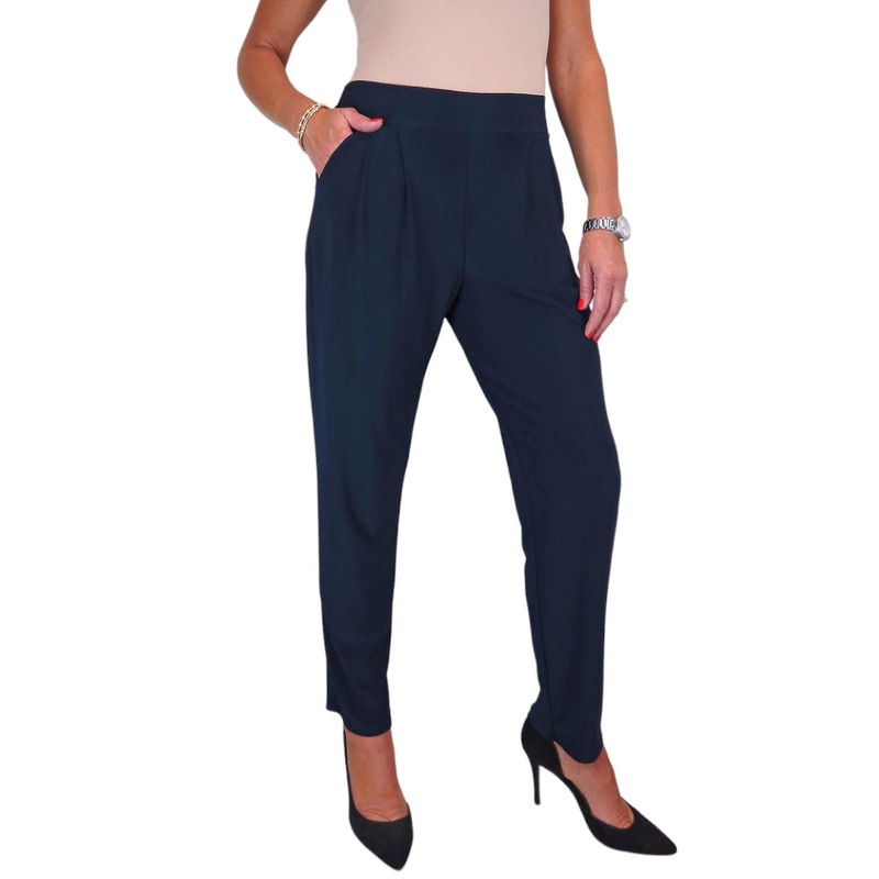 Women's Smart Work Trousers With Elasticated Waist High Rise