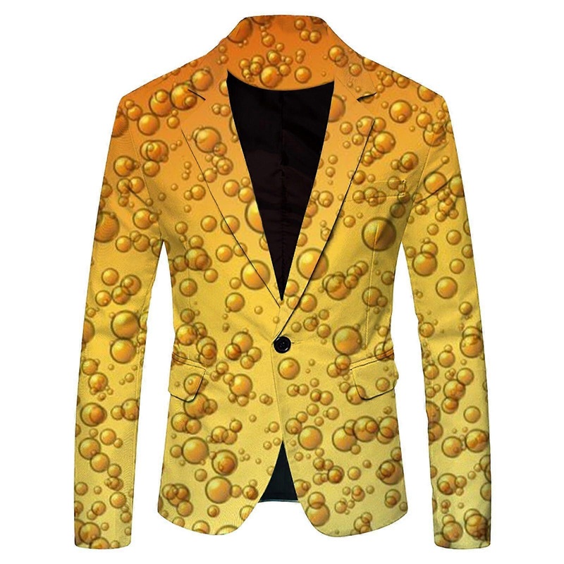 Oktoberfest Men's Jacket with Beer Print, Stylish Casual Suit, Cotton Slim Fit