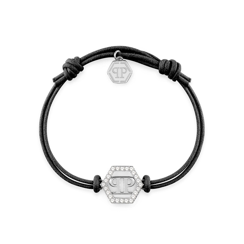 Philipp Plein Damen Armband Textil schwarz Edelstahl silber LINKED PJYEA17BU