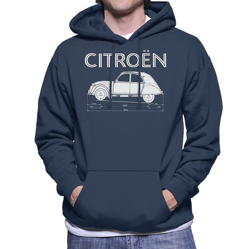 Citroen 2CV Dimensions White Diagram Men's Hooded Sweatshirt