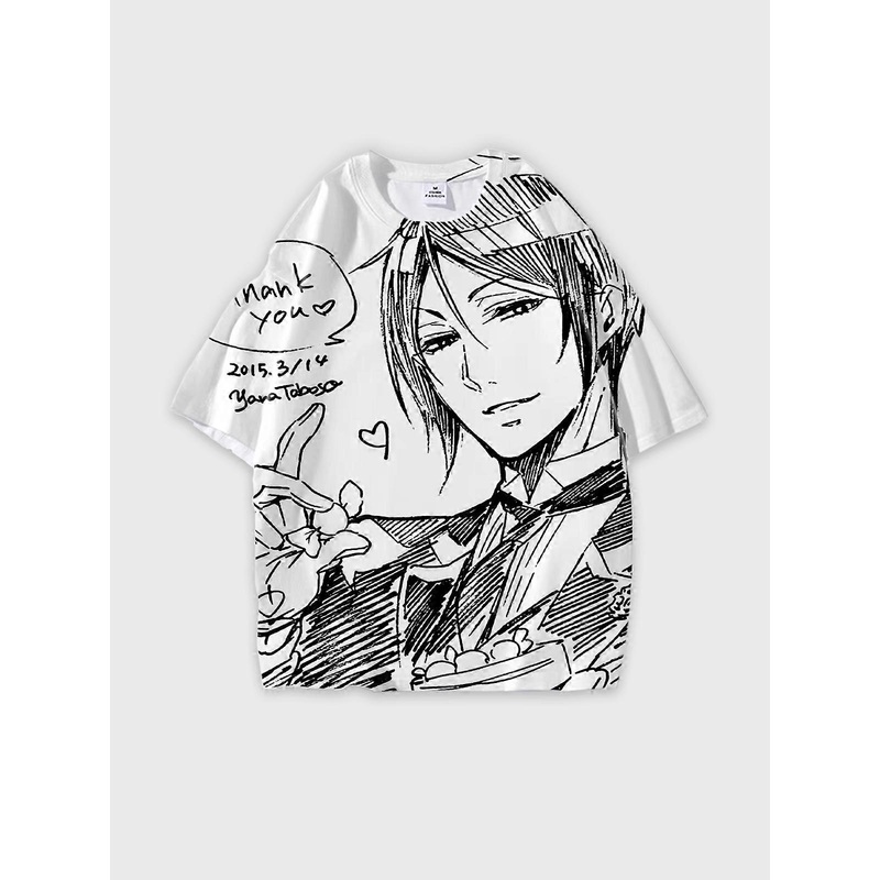 T-Shirt Short Sleeve Round Neck, Summer Casual Loose Graphic Tee, Unisex Black Butler SebastianMichaelis U961