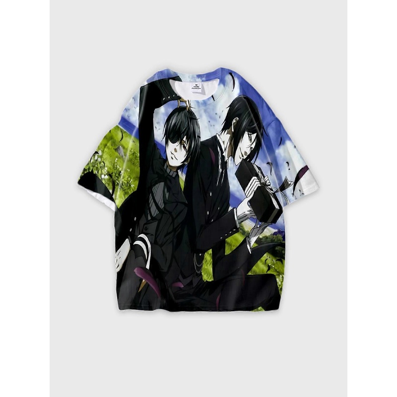 T-Shirt Short Sleeve Round Neck, Summer Casual Loose Graphic Tee, Unisex Black Butler U325