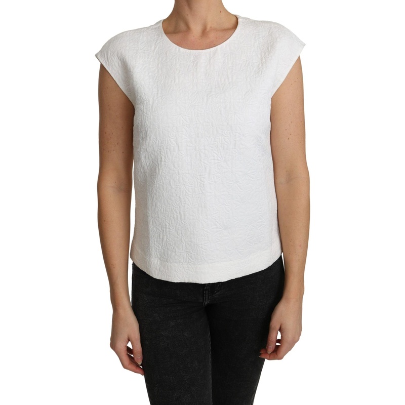 White Floral Brocade Blouse Cotton Top