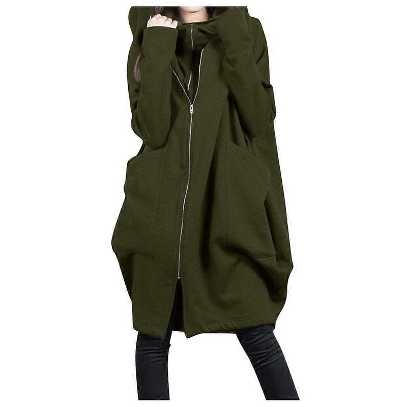 Kapuzenpullover Hooded Sweater Women Long Sleeve Oversized Olive Green XL Vintage Sweatshirt Cape Hooded Cardigan