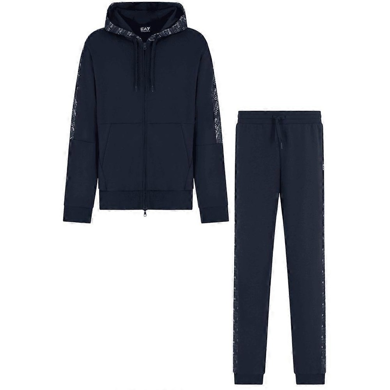 Men's Emporio Armani EA7 Monogram Logo Navy Hooded Tracksuit