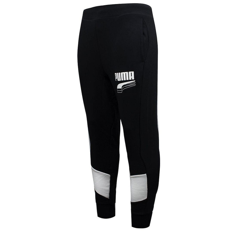 Puma Rebel Block Stretch Waist Bottoms Black White Mens Track Pants 582742 01