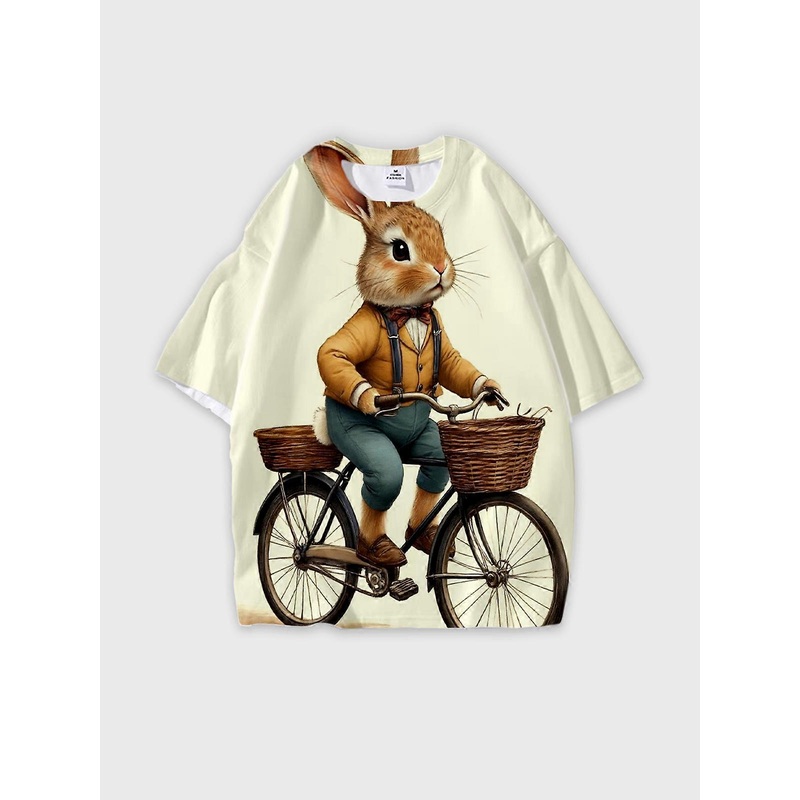 T-Shirt Round Neck, Loose Short Sleeve Pattern Graphic Tee, Unisex Summer Casual Top V3534