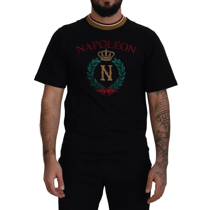 Black Cotton Embroidered Crewneck T-shirt
