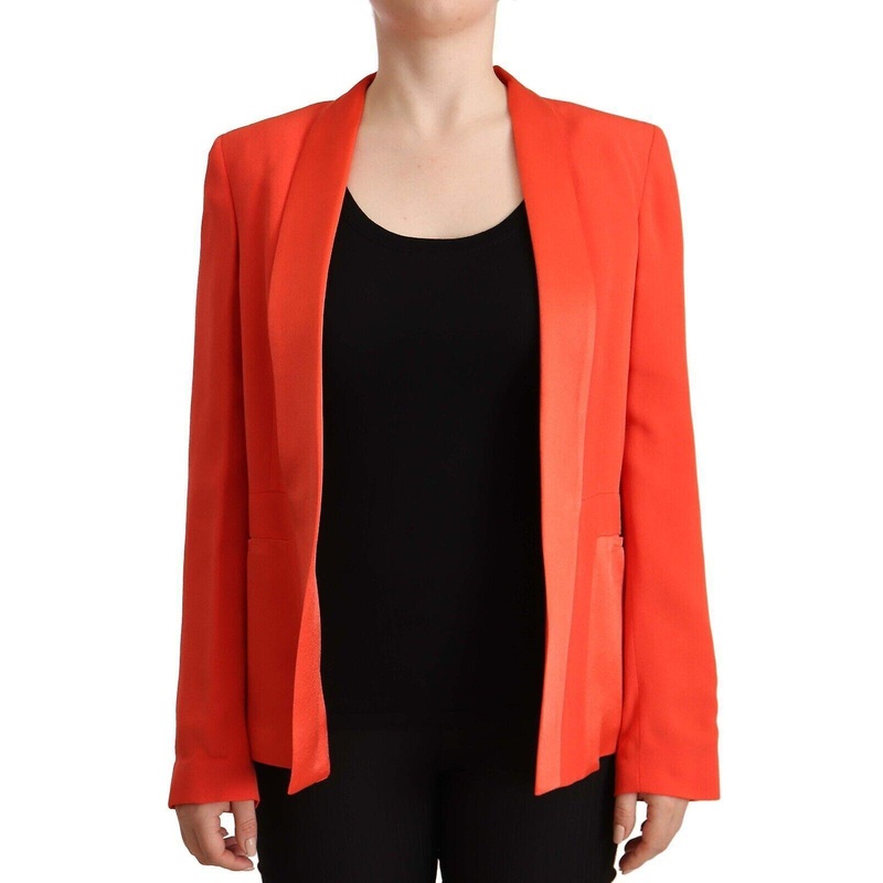 Co|te Women's Orange Long Sleeves Acetate Blazer Pocket Overcoat Jacket