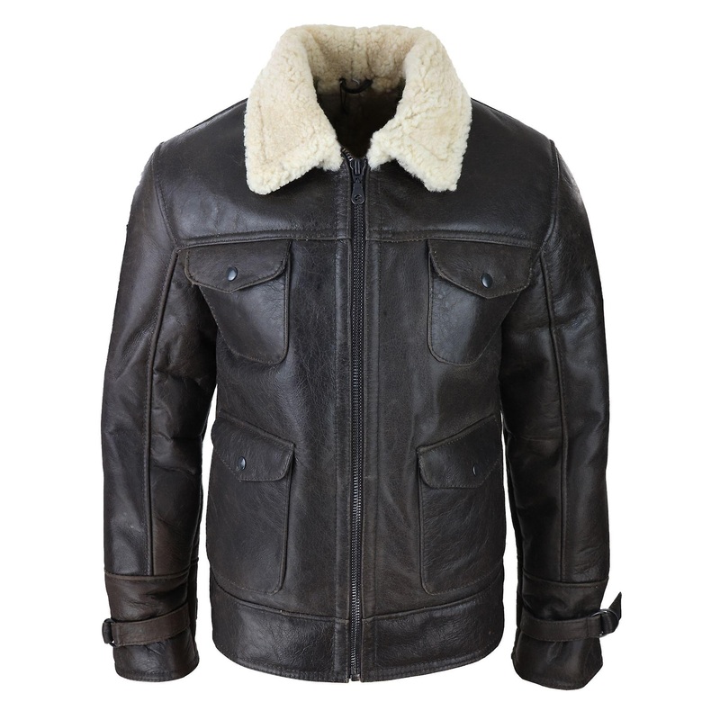 Men's Sherling Sheepsking Jacket Genuine Military Warm Winter