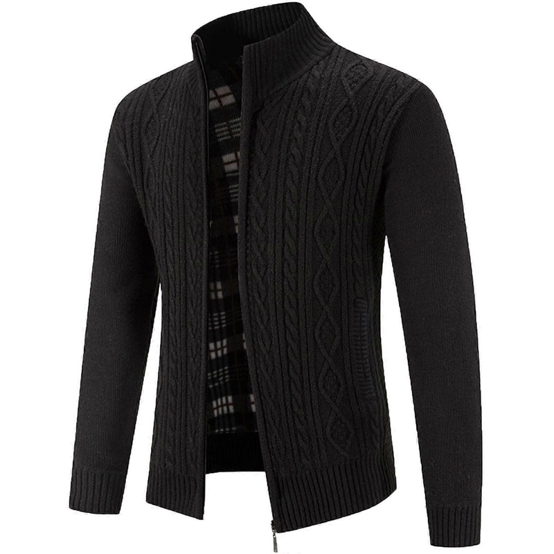 Sweat Jacket Men's Cardigan XL, Thin Fleece Casual Sports Jacket, Winter Warm Elegant Fashion in Schwarz
