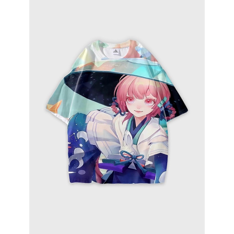 T-Shirt Round Neck, Loose Short Sleeve Onmyoji Graphic Tee, Unisex Summer Casual Top V260