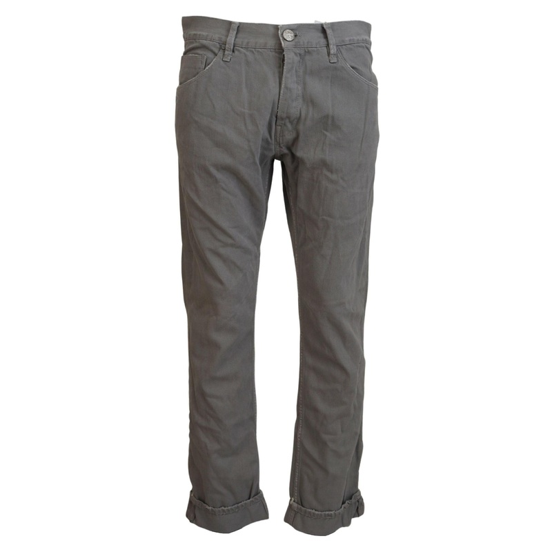 Acht Gray Cotton Straight Fit Folded Hem Casual Denim Jeans