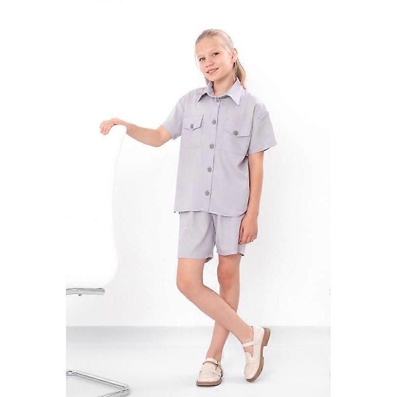Teen Girls Linen Viscose Set  Short Sleeve Shirt with Buttons & Comfy Elastic Waist Shorts, Summer,  HC 6482-070