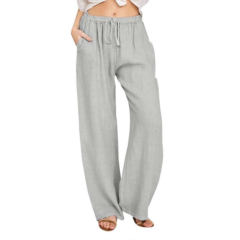 Women's Linen Summer Pants Black Lightweight Muslin Palazzo Pants Plus Sizes Cotton Wide Legs XXL