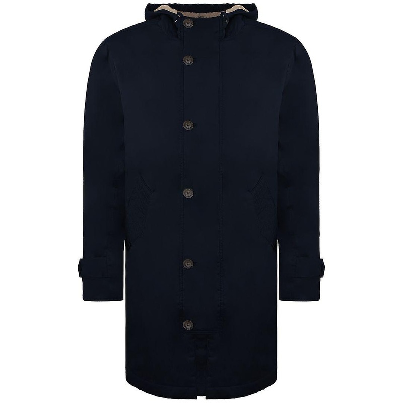 Ben Sherman Modern Long Sleeve Zip Up Mens Navy Parka Coat 0072566_Navy