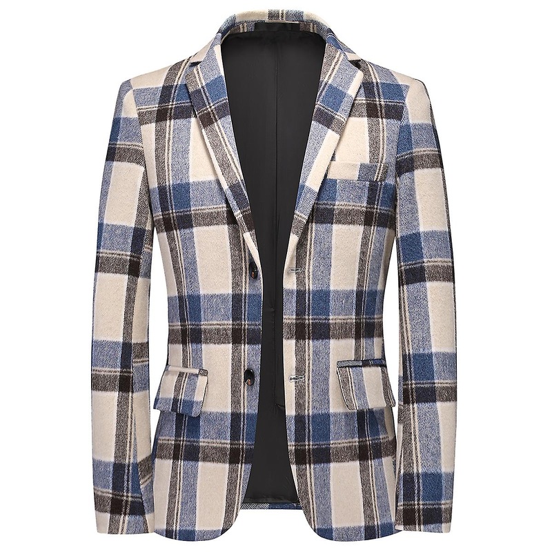 Cloudstyle Men's Daily Casual Plaid 2 Button Slim Fit Polyester Blazer