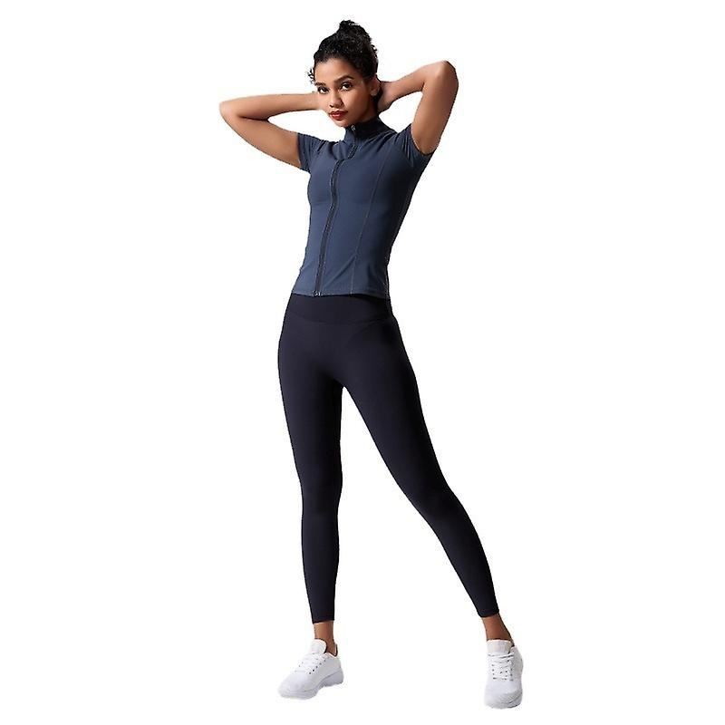 Women's Running Slim Full Zipper Stand-up Collar Fitness Casual Short Sleeve Sports Workout Jacket Gym Yoga Short Sleeve Top