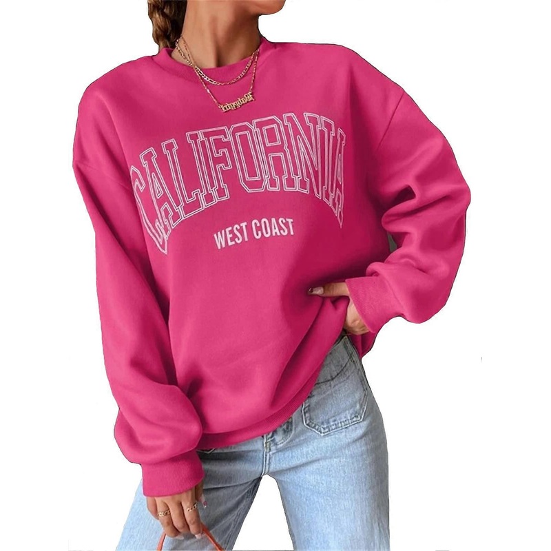 Women's Sweatshirt California Letter Graphic Printing Big Rose Long Sleeve Aesthetic
