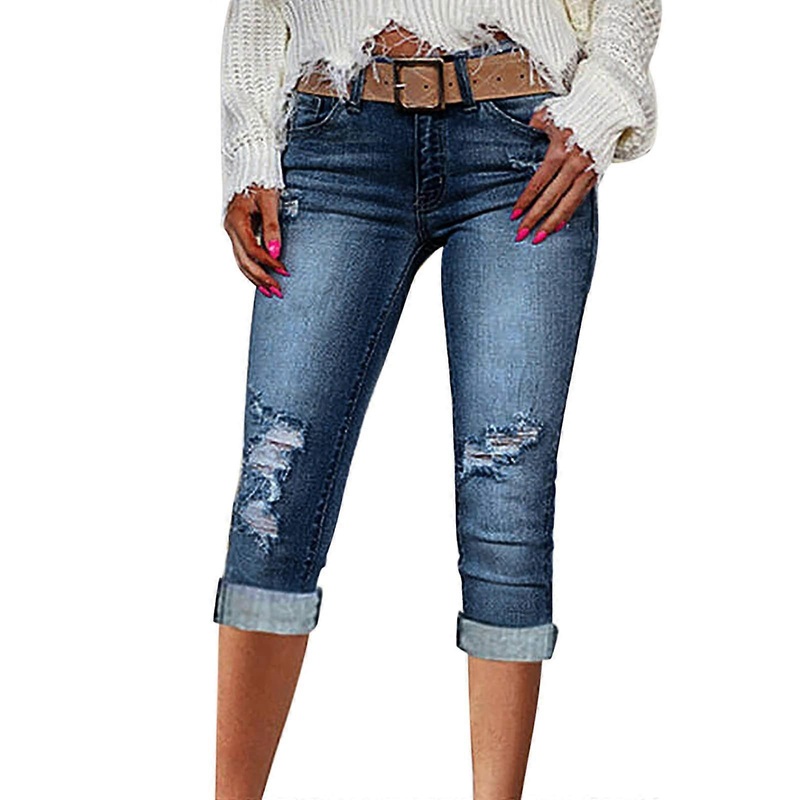 Caprihose Skinny Jeans Women  Waist 3/4 Jeans Summer Boyfriend Jeans