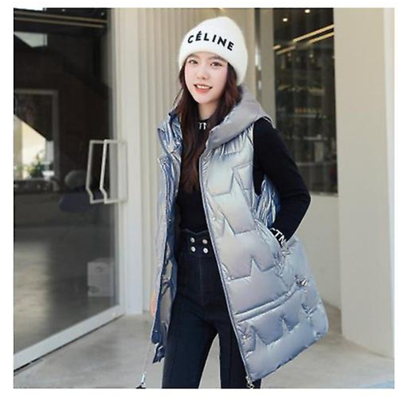 Women's Winter Mid-length Down Vest New Arrival Loose Hooded Thick Sleeveless Jacket Ladies Fashion Solid Color Down Jacket