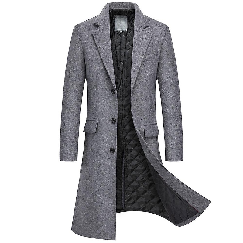 Cloudstyle Men's Classic Solid Color Long Woolen Coat