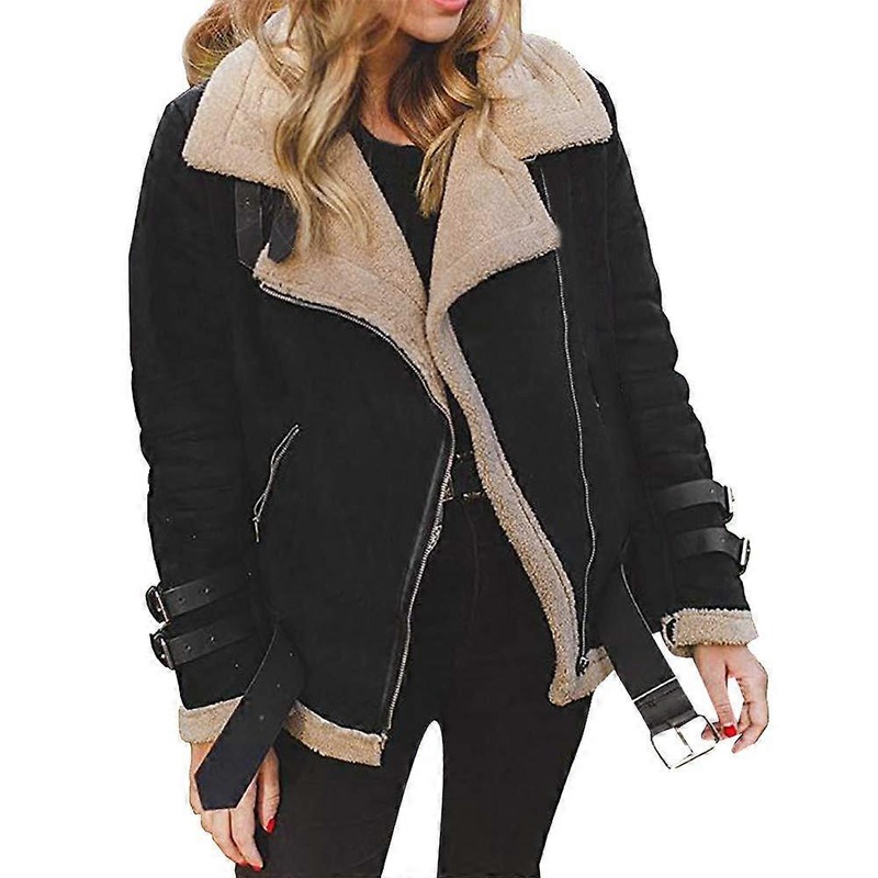 Women's Vintage Biker Jacket, Fleece Lined Windproof Warm Outerwear, XXL Black