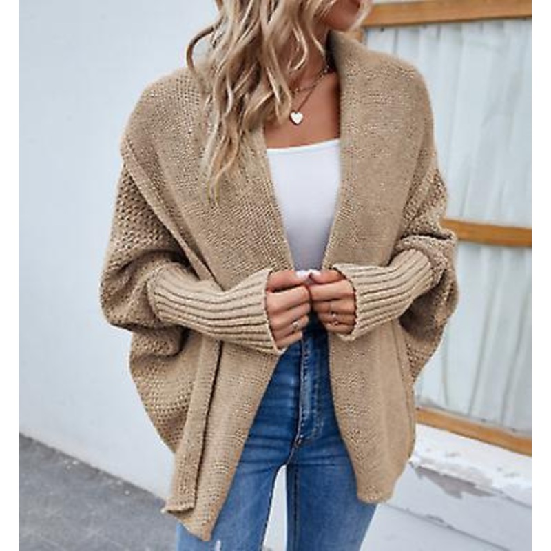 2023 New Women's Solid Color Keep Warm Knitted Sweater Ins Fashion Bat Sleeve Cardigan Coat For Ladies