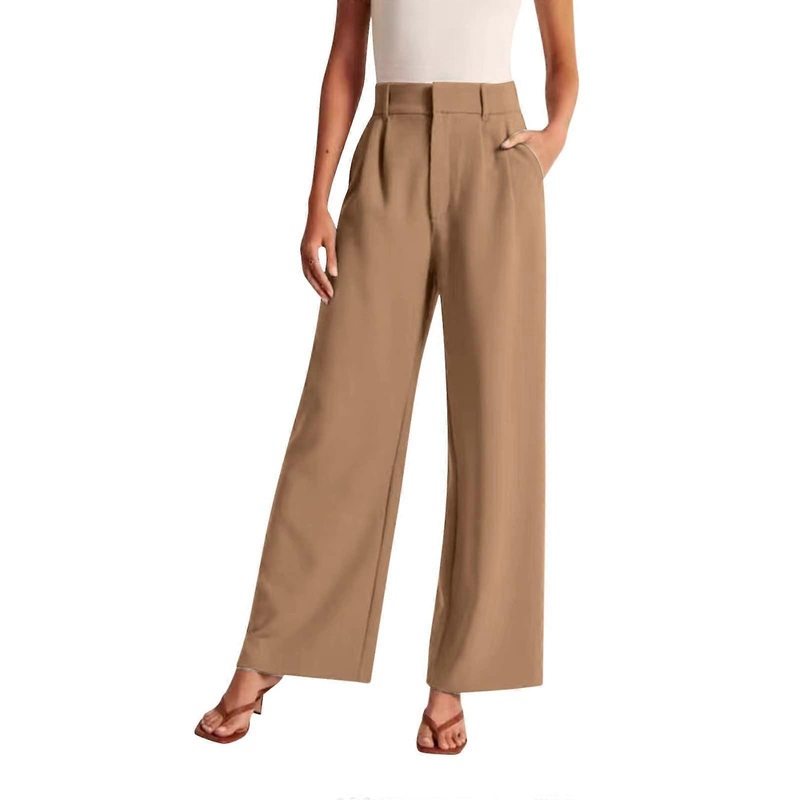 Palazzo Trousers Women Khaki XL Wide-Leg Summer Casual Long Straight Fit Workwear Suit Trousers