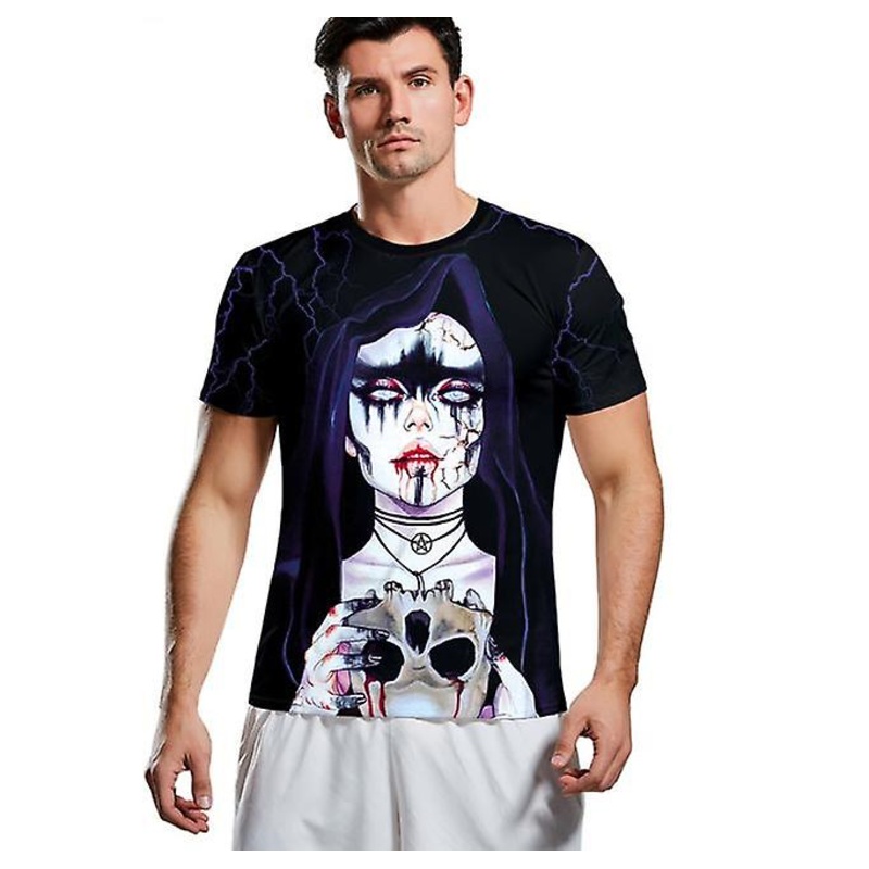 2022 Summer Men's And Women's Halloween Skull Digital Printing T-shirts Large Size Round Neck Short Sleeves