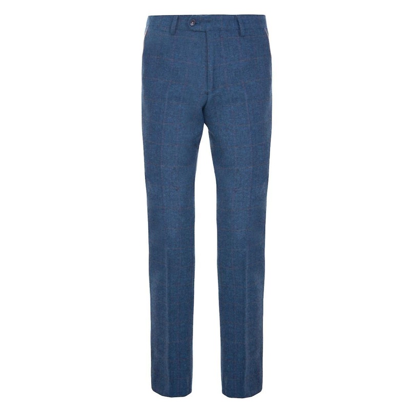 Marc Darcy Men's Tweed Blue Tailored Fit Trousers