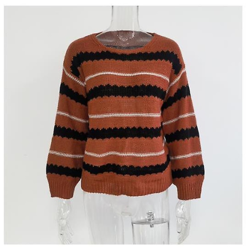 Women's Clothing 2022 Autumn And Winter Fashion Striped Long-sleeved Women's Round Neck Casual Loose Sweater Women's Knitted Sweater Top