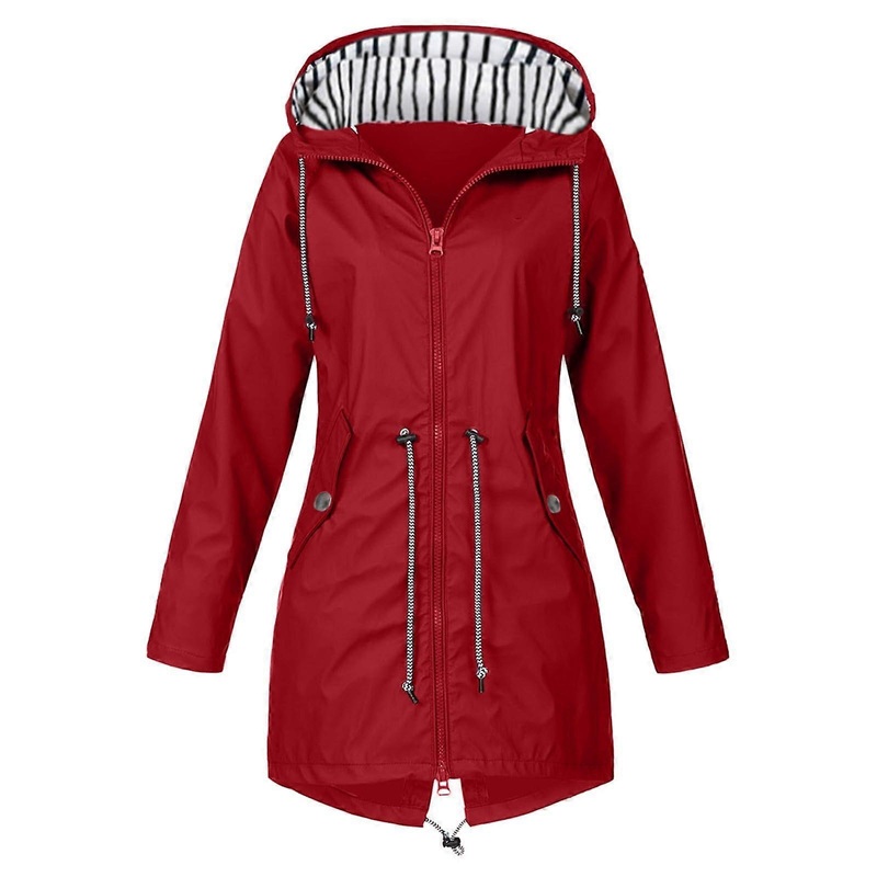 Women's Rain Jacket Waterproof Breathable Lightweight Long Raincoat Hooded Cycling Jacket Orange 4XL